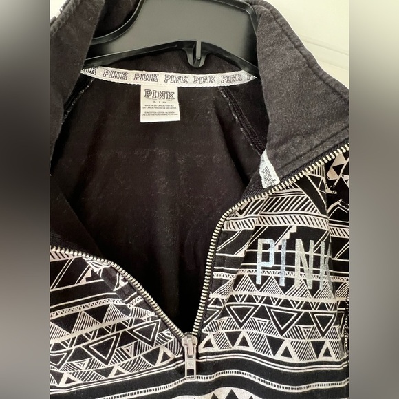 VS Victoria secret pink black‎ white Aztec zip up light sweatshirt L large - Picture 3 of 7